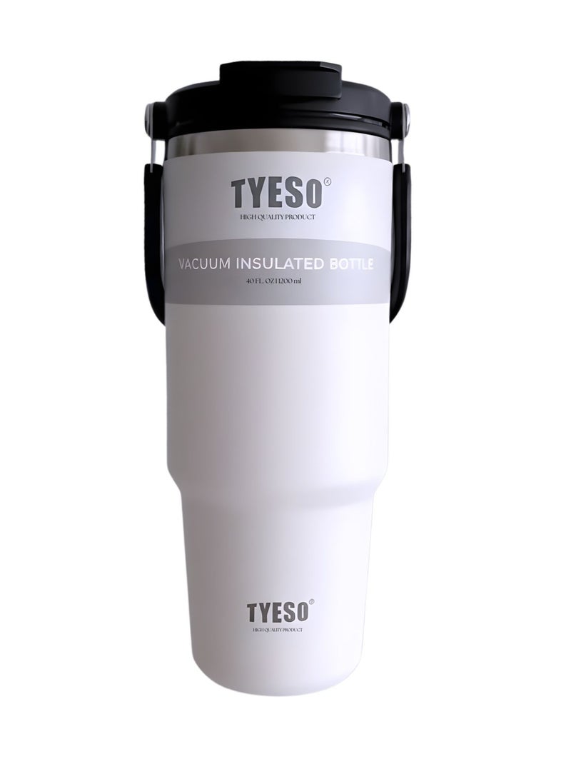 TYESO 1200ml Vacuum Insulated Tumbler 40oz Stainless Steel Travel Mug with Handle & Lid – Double Wall Thermal Water Bottle for Hot & Cold Drinks, Leakproof Large Capacity Cup – White - Image 2